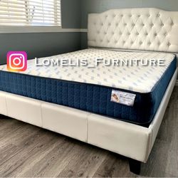 Queen White Crystal Button Bed W Ortho Mattress Included 