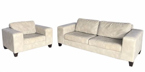 Cream Leather Sofa and Armchair Set