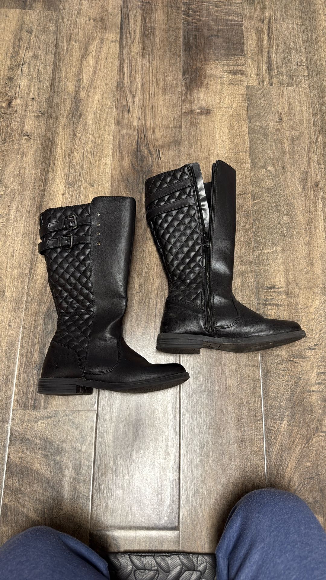 Girls Faux Leather Boots - Size 2Y - Black