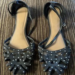 Womens Black Flat Jeweled Sandals