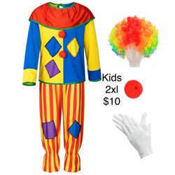 Kids Clown Costume 2XL / Disfraz de Payaso Niños 2XGrande Halloween Birthday