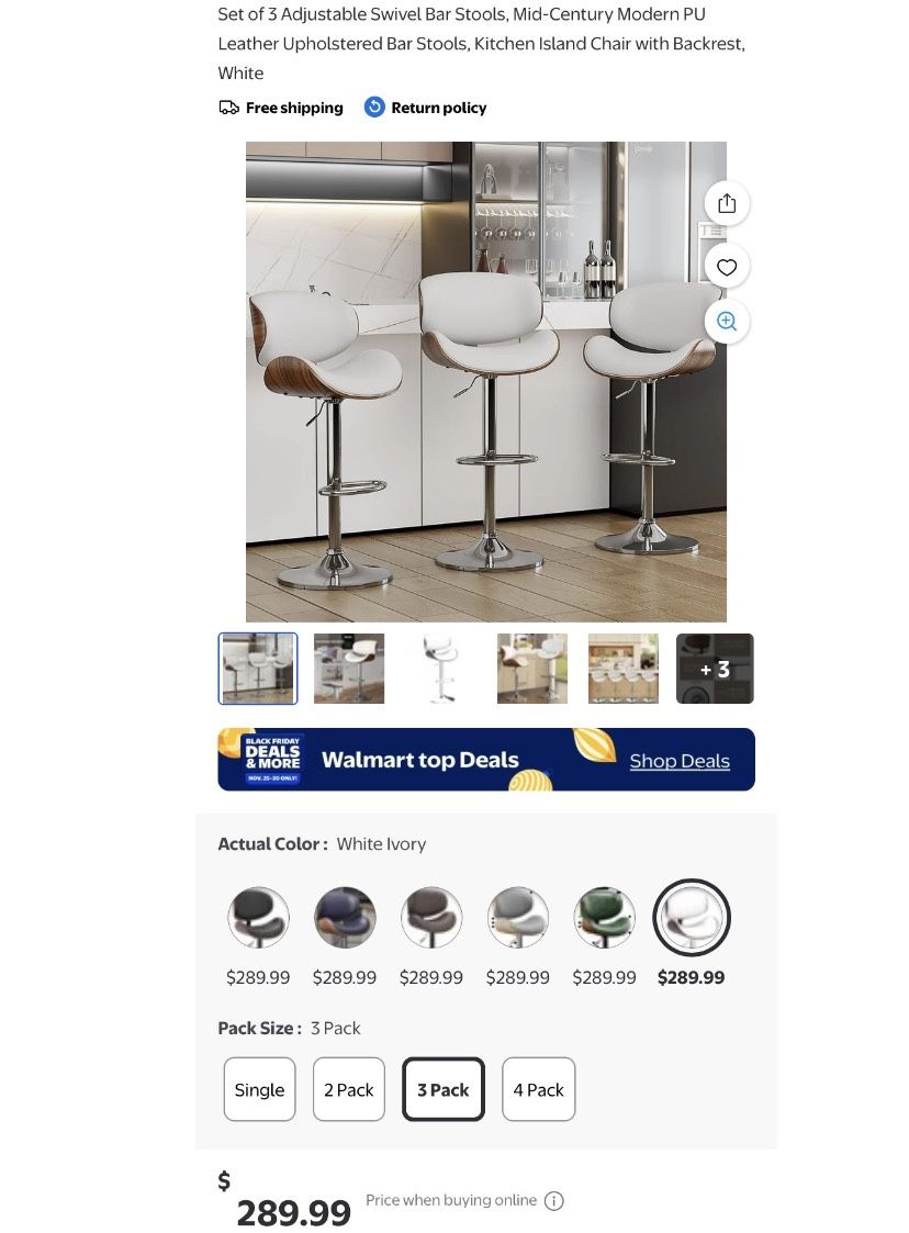 Set of 3 Adjustable Swivel Bar Stools