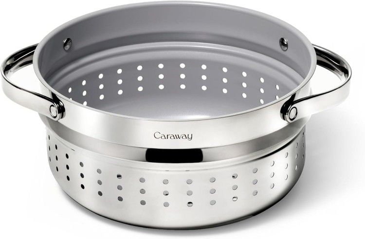 Caraway Steamer - Stainless Steel Steamer with Handles - Non Stick, Non Toxic Coating - Steam Veggies, Seafood, and More