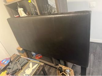 Brown leather headboard for queen bed