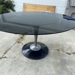 Vintage   Mid  Century Modern Smoked Glass Chromcraft Oval Tulip Table