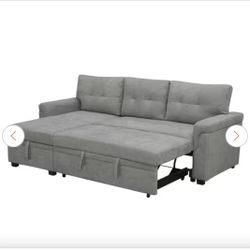 78 in W Gray, Reversible Velvet Sleeper Sectional Sofa Storage Chaise Pull Out Convertible Sofa
