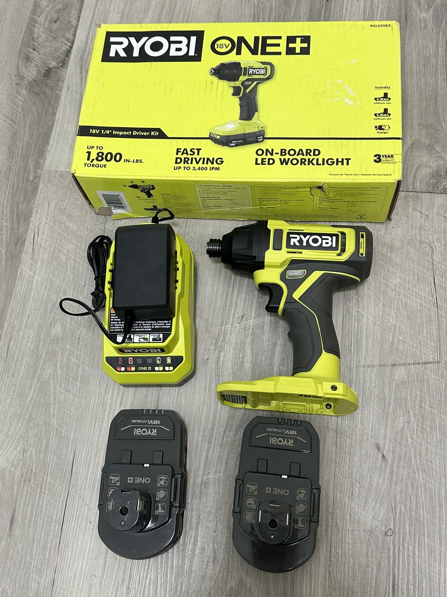 RYOBI ONE+ 18V Cordless 1/4 in. Impact Drill/Driver Kit with (2) 1.5 Ah Batteries and Charger
