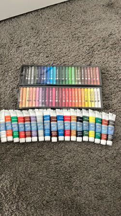 Oil pastels and paint