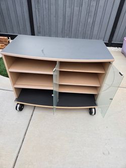 TV Stand Cabinet with Glass Doors on Wheels