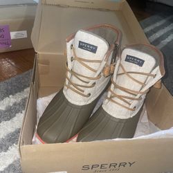 Sperry Women's 5M Saltwater Taupe Natural Hemp Waterproof Rubber Duck Boots