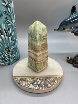 183 Gram Caribbean Pistachio Calcite Stone Obelisk Tower Crystal Specimen