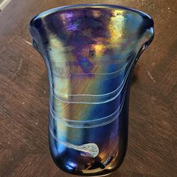 Iridescent Art Glass Cobalt Blue Heavy