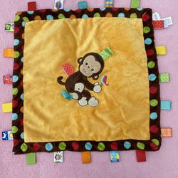 SECURITY Blanket TAGGIES Flat MONKEY Yellow Velour Brown Satin Lovey Tag Toy