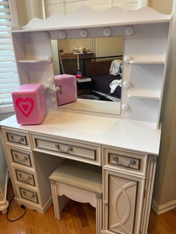 Vanity , mirror, stool