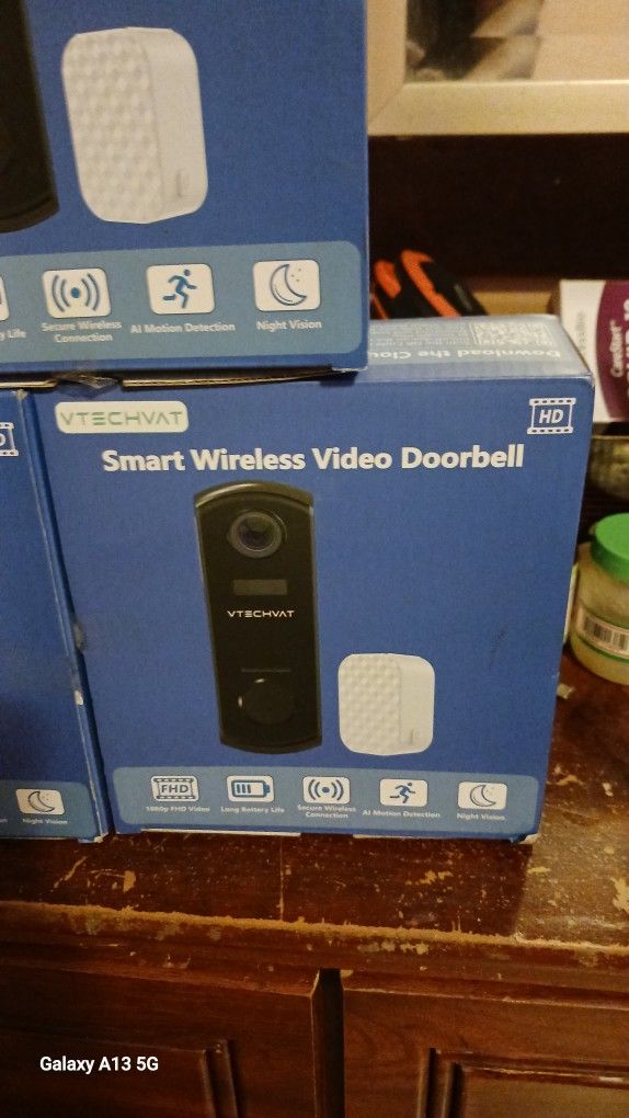 Vtechvat Wireless Doorbell Camera with 64G SD Card, No Subscription, White Smart Video Doorbell Camera with Chime, 8 Month Battery Life, Night Vision,