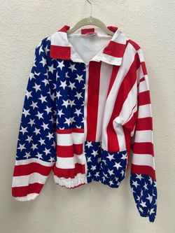 Vintage 90s Carabella American USA Flag Red White Blue Bomber Zip Up Jacket Medium