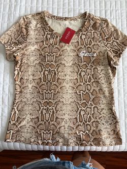 New Guess Snake Print V-Neck T-Shirt