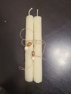 Pair Beeswax Ivory Taper Candles