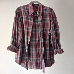 Covington Men’s XL Flannel Button Down Shirt - Burgundy & Charcoal Plaid