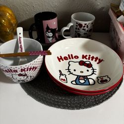 Hello Kitty Sanrio Plates, Mugs, Bowl Set 