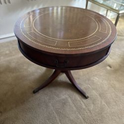 Vintage  Mahogany Round Drum Table With Inlaid Top