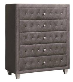 5 Drawer Bedroom Chest in Grey Velvet So Unique ONLY $335- Lowest Prices Ever!
