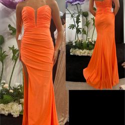 New With Tags Fitted Satin Stapless Glitter Long Formal Dress & Prom Dress $199