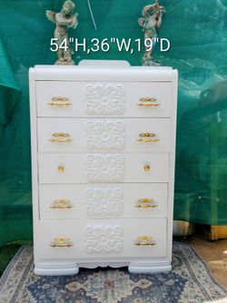 Vintage tallboy 5 drawer wood dresser