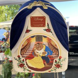 DISNEY LOUNGEFLY BEAUTY AND THE BEAST BELLE & BEAST VELVET MINI BACKPACK 