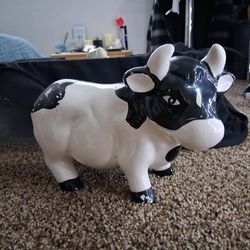 Hand painted ceramic/ p I railing cow money bank