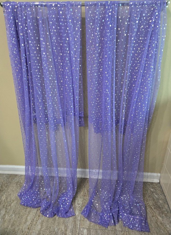 SPARKLY SEQUIN LAVENDER WINDOW SHEERS