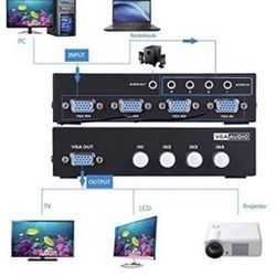 4-Port VGA Switch Video Audio Switcher Box (HDDB15 + 3.5mm) for PC Sharing

