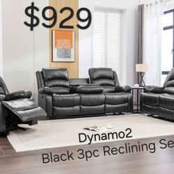 Dynamo2 Black 3pc Reclining Set 