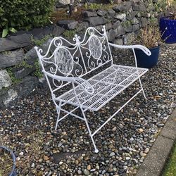 White foldable Rot iron Garden bench .
