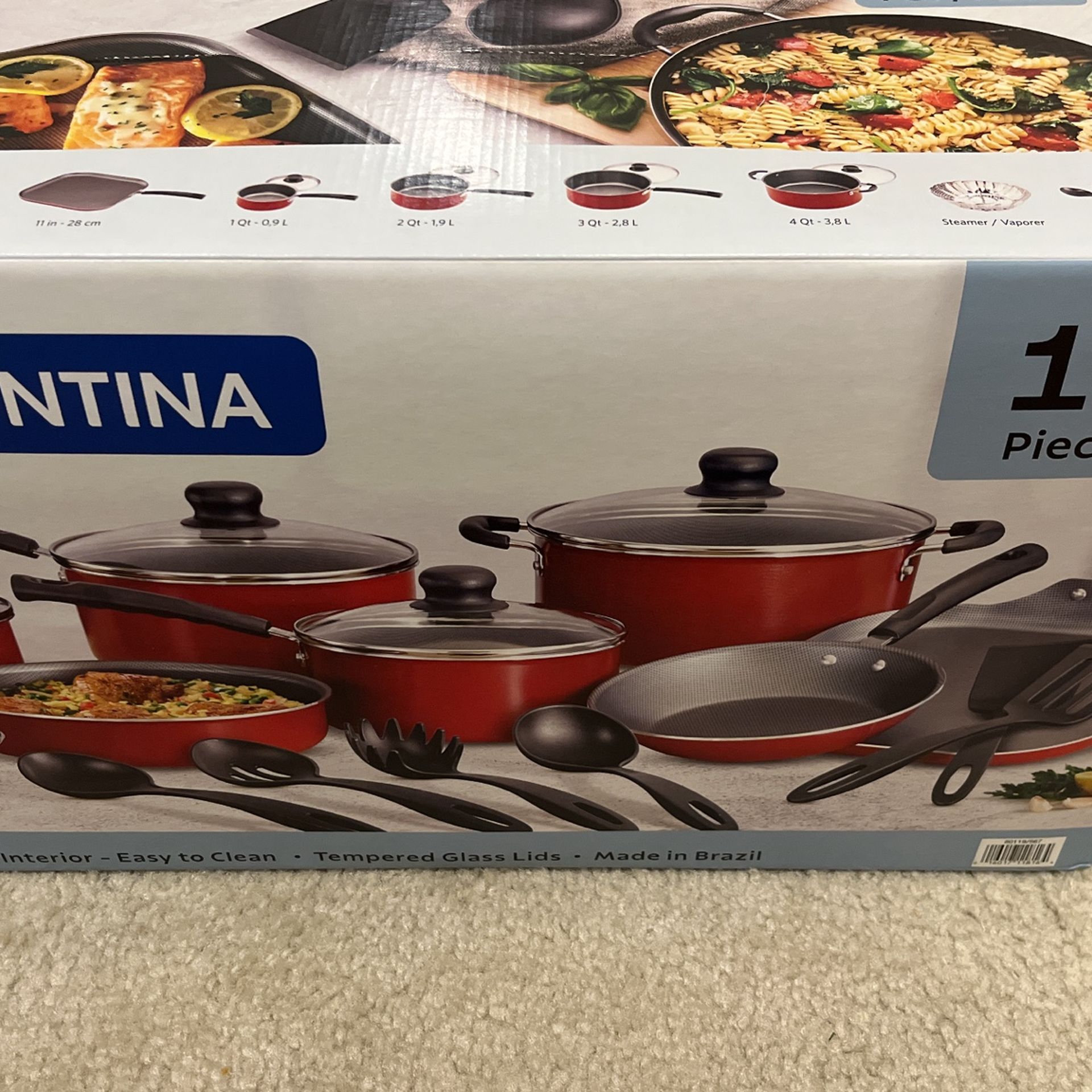 Tramontina Primaware 18 Piece Non-stick Cookware Set, red