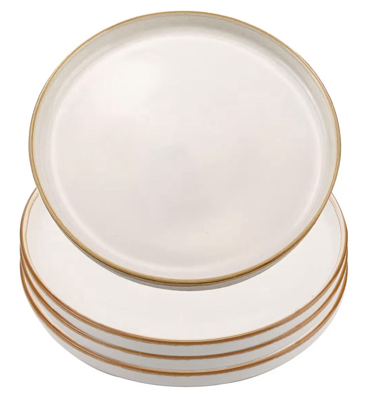 4-Piece Dinner Plate Set, 8.3-Inch Reactive Glazed Ceramic Plates, Sturdy, Scratch Resistant, Dishwasher and Microwave Safe (White)