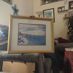 Vintage SHIP Framed PICTURE Rare FIND Claude Monet ARTWORK Make OFFER