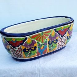 NEW Large Talavera Terracotta Ovel Planter Mexican Art Pottery Garden Flower Pot 19"×9.5"