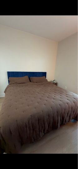 Blue Velvet Upholstered Bed Frame & Nectar Mattress