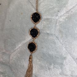 Adjustable Gold Chain Black Sparkly Necklace
