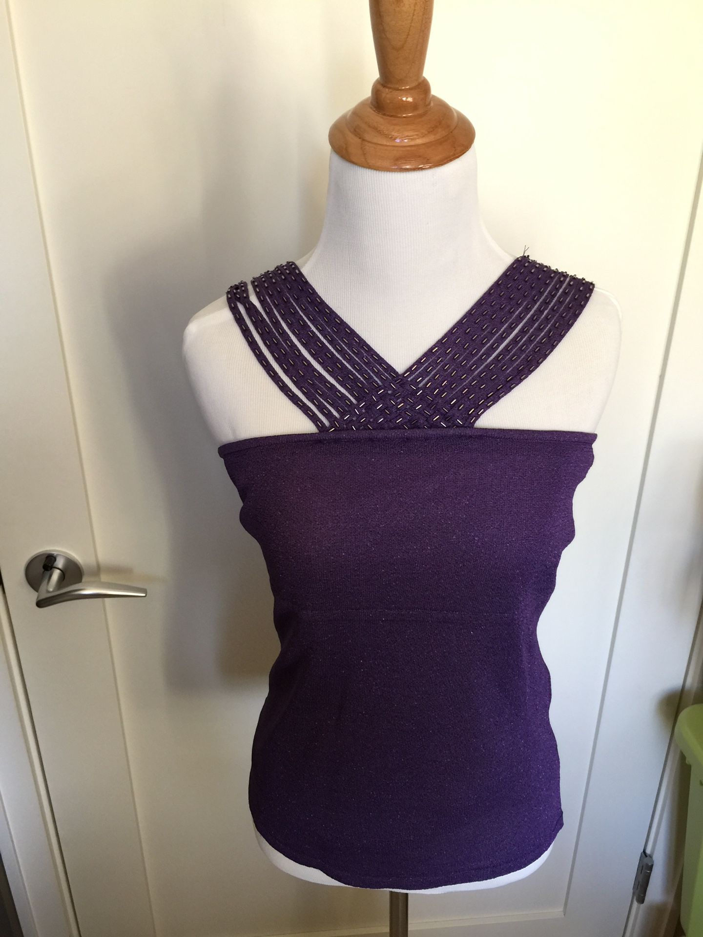 Arden b Purple Sequins Crochet Halter Top