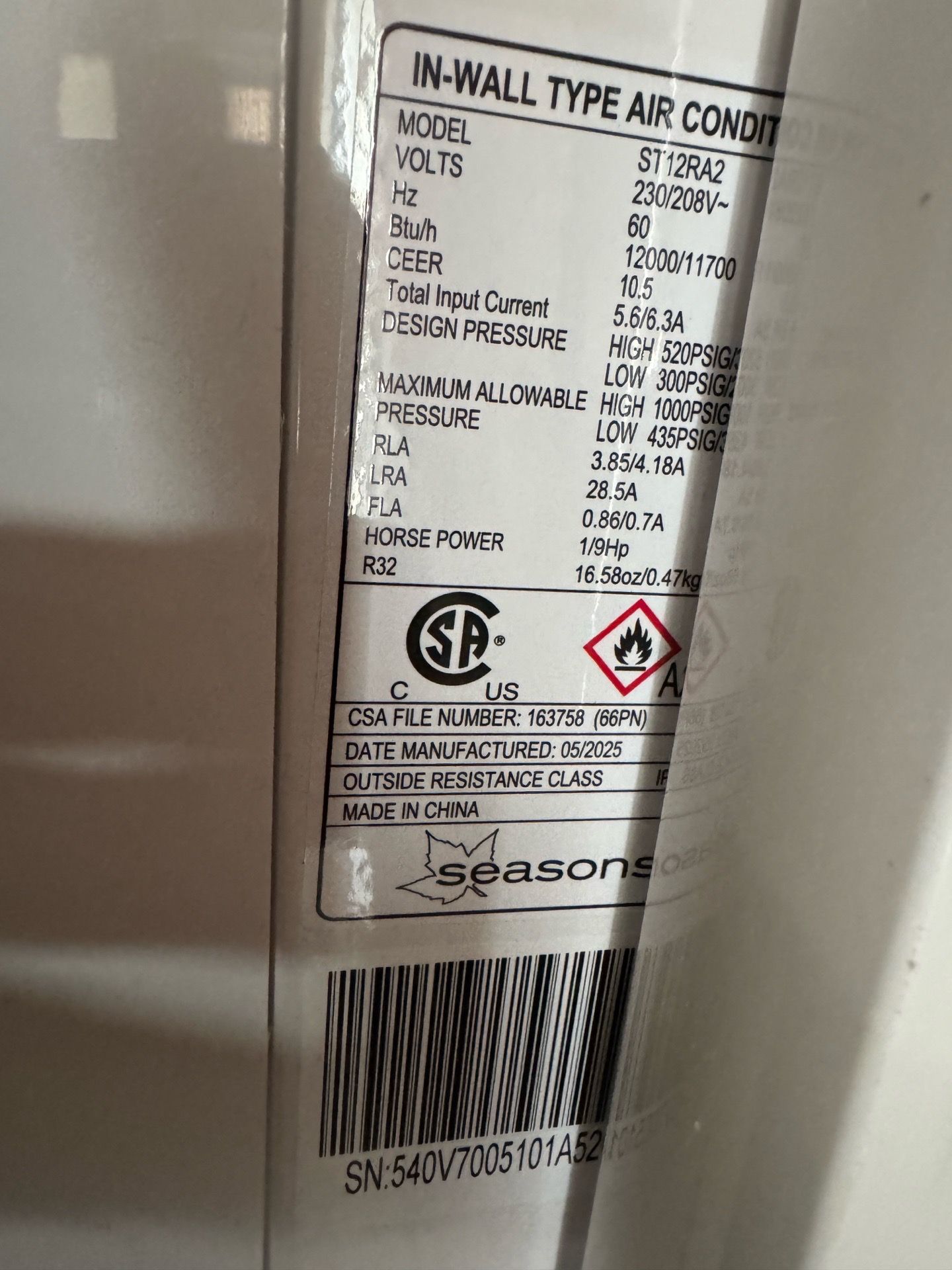 Seasons wall/window AC Unit