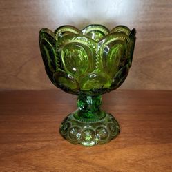 Vintage Moon And Stars Pressed Glass Candy Dish Pedestal Compote