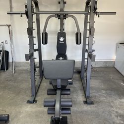 Vesta Fitness Smith Machine 2001 w/Bench Attachment | 230lb Bumpers Weights | 7ft Olympic Bar | Fitness | Gym Equipment | FREE DELIVERY 🚚 