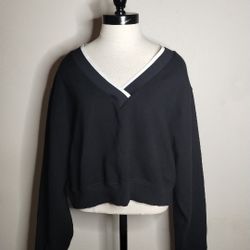 Victoria's Secret PINK  Premium Fleece V-Neck Pullover Sweater- Black- Size XL