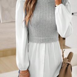 layered tunic with a grey sweater vest overlay size small