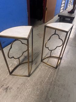Gold Metal Side Tables with Stone Tops – Set of 2
