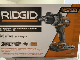 RIDGID 18-Volt Lithium-Ion Cordless Brushless 1/2 in. Compact Hammer Drill Kit with (2) 2.0 Ah Batteries, Charger, and Bag