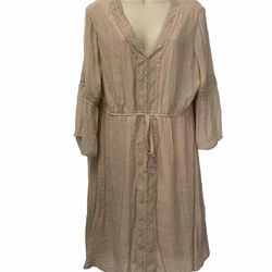 ✨New✨ Adult Women X-Large Beige Tan Dress V-cut Flare Sleeves Breathable Lightweight 