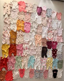 85+ Pc Baby Girl Newborn 0-3 Month Clothing Lot Carter’s Sleepers Bodysuits!